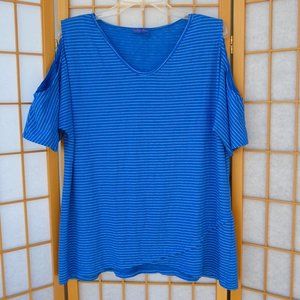 FRESH PRODUCE Crossover Escape Top Marine blue Pinstripes airy light cotton knit